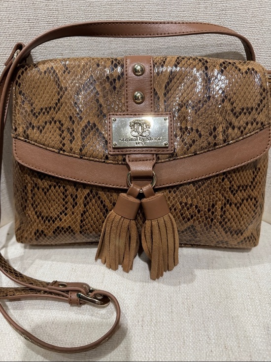 Sharif Handbags - Sharif Brown Snake-Print Crossbody with Tassel Accent